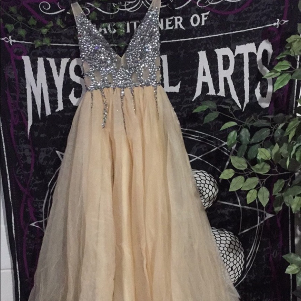 Beautiful rhinestone beaded nude/peach formal gown